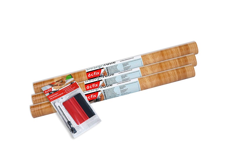 d-c-fix 346-0168-3PKA Decorative Self-Adhesive Film, Butcher Block, 17" x 78" Roll, 3-Pack with Applicator - Image 2